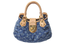 Load image into Gallery viewer, 新品同様 LOUIS VUITTON ルイヴィトン モノグラムデニム ミニプリーティ PM ハンドバッグ M95020 レザー ブルー 中古 4c075247