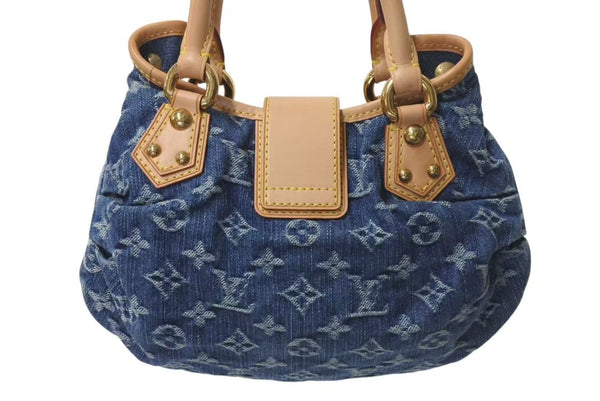 新品同様 LOUIS VUITTON ルイヴィトン モノグラムデニム ミニプリーティ PM ハンドバッグ M95020 レザー ブルー 中古 4c075247
