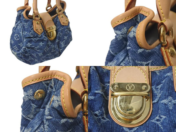 新品同様 LOUIS VUITTON ルイヴィトン モノグラムデニム ミニプリーティ PM ハンドバッグ M95020 レザー ブルー 中古 4c075247