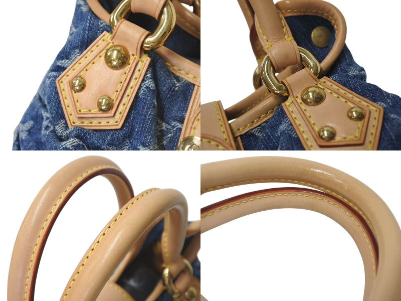 新品同様 LOUIS VUITTON ルイヴィトン モノグラムデニム ミニプリーティ PM ハンドバッグ M95020 レザー ブルー 中古 4c075247