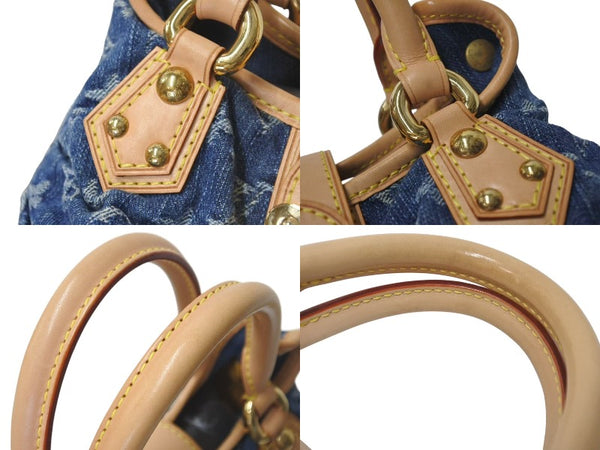新品同様 LOUIS VUITTON ルイヴィトン モノグラムデニム ミニプリーティ PM ハンドバッグ M95020 レザー ブルー 中古 4c075247