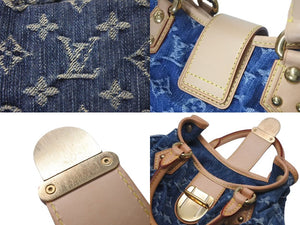 新品同様 LOUIS VUITTON ルイヴィトン モノグラムデニム ミニプリーティ PM ハンドバッグ M95020 レザー ブルー 中古 4c075247