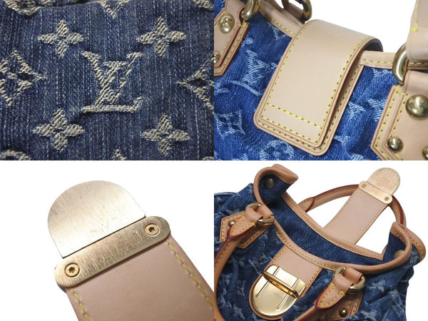 新品同様 LOUIS VUITTON ルイヴィトン モノグラムデニム ミニプリーティ PM ハンドバッグ M95020 レザー ブルー 中古 4c075247