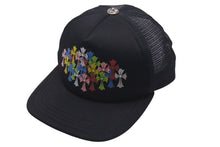 画像をギャラリービューアに読み込む, CHROME HEARTS クロムハーツ セメタリークロスプリント トラッカーメッシュキャップ ポリエステル ブラック シルバー金具 美品 中古 4c075277