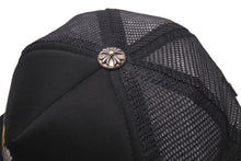 画像をギャラリービューアに読み込む, CHROME HEARTS クロムハーツ セメタリークロスプリント トラッカーメッシュキャップ ポリエステル ブラック シルバー金具 美品 中古 4c075277