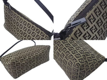 画像をギャラリービューアに読み込む, 極美品 FENDI フェンディ ハンドバッグ ズッキーノ ポーチ ベージュ ブラウン コットンキャンバス レザー ブラック金具 中古 4c075362