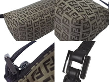 画像をギャラリービューアに読み込む, 極美品 FENDI フェンディ ハンドバッグ ズッキーノ ポーチ ベージュ ブラウン コットンキャンバス レザー ブラック金具 中古 4c075362