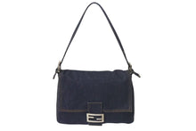 画像をギャラリービューアに読み込む, FENDI フェンディ ショルダーバッグ マンマバケット デニム ブルー シルバー コットン シルバー金具 美品 中古 4c075365