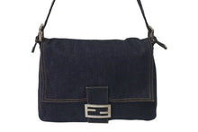 画像をギャラリービューアに読み込む, FENDI フェンディ ショルダーバッグ マンマバケット デニム ブルー シルバー コットン シルバー金具 美品 中古 4c075365