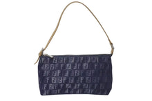 画像をギャラリービューアに読み込む, 極美品 FENDI フェンディ ハンドバッグ ズッキーノ ワンショルダーバッグ ネイビー コットンキャンバス レザー シルバー金具 中古 4c075367