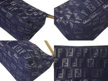 画像をギャラリービューアに読み込む, 極美品 FENDI フェンディ ハンドバッグ ズッキーノ ワンショルダーバッグ ネイビー コットンキャンバス レザー シルバー金具 中古 4c075367