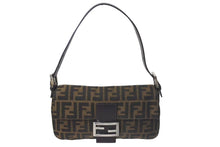 画像をギャラリービューアに読み込む, FENDI フェンディ マンマバケット ワンショルダーバッグ ズッカ柄 コットンキャンバス レザー シルバー金具 ブラウン 美品 中古 4c075385