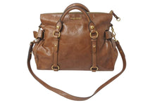 Load image into Gallery viewer, MIUMIU ミュウミュウ 2WAYS サイドリボンハンドバック ブラウン レザー RT0438 ゴールド金具 美品 中古 4c075387