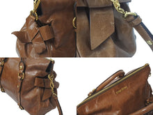 Load image into Gallery viewer, MIUMIU ミュウミュウ 2WAYS サイドリボンハンドバック ブラウン レザー RT0438 ゴールド金具 美品 中古 4c075387