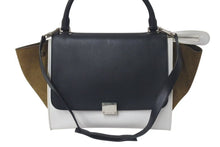Load image into Gallery viewer, CELINE セリーヌ トラペーズ ハンドバッグ 169543 ブラック ホワイト カーキグリーン カーフスキン シルバー金具 美品 中古 4c075391