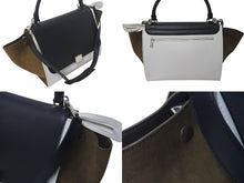 Load image into Gallery viewer, CELINE セリーヌ トラペーズ ハンドバッグ 169543 ブラック ホワイト カーキグリーン カーフスキン シルバー金具 美品 中古 4c075391