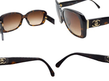 Load image into Gallery viewer, CHANEL シャネル ココマーク サングラス メガネ 5234-Q-A プラスチック レザー ブラウン ゴールド金具 サイズ57□16 美品 中古 4c075412