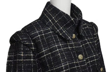 画像をギャラリービューアに読み込む, Chanel シャネル ツイード ラメ ハサミモチーフボタン チェック ジャケット P32182 ブラック サイズ48 美品 中古 4c075433