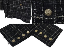 画像をギャラリービューアに読み込む, Chanel シャネル ツイード ラメ ハサミモチーフボタン チェック ジャケット P32182 ブラック サイズ48 美品 中古 4c075433