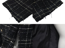 画像をギャラリービューアに読み込む, Chanel シャネル ツイード ラメ ハサミモチーフボタン チェック ジャケット P32182 ブラック サイズ48 美品 中古 4c075433