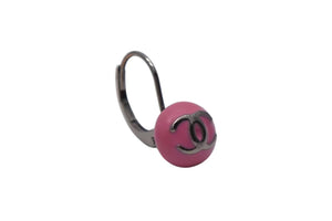 CHANEL Coco Mark Earrings Accessory Button 03C Engraved Metal Silver Pink Good Condition Used 4c075473