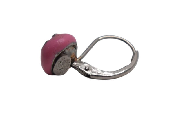 CHANEL Coco Mark Earrings Accessory Button 03C Engraved Metal Silver Pink Good Condition Used 4c075473
