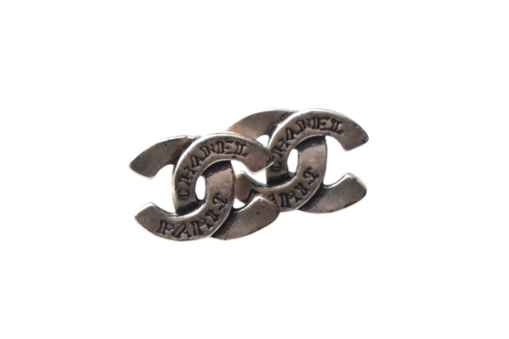 CHANEL Chanel Earrings Coco Mark PARIS Alphabet 99A Stamp Silver Black 1.1g Good Condition Used 4c075476
