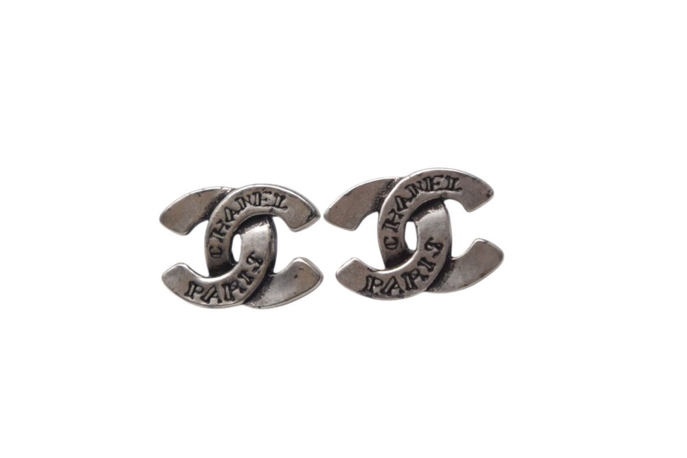 CHANEL Chanel Earrings Coco Mark PARIS Alphabet 99A Stamp Silver Black 1.1g Good Condition Used 4c075476