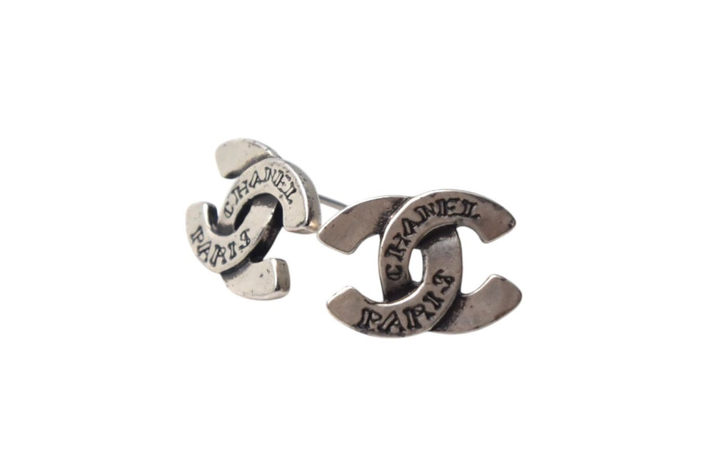 CHANEL Chanel Earrings Coco Mark PARIS Alphabet 99A Stamp Silver Black 1.1g Good Condition Used 4c075476