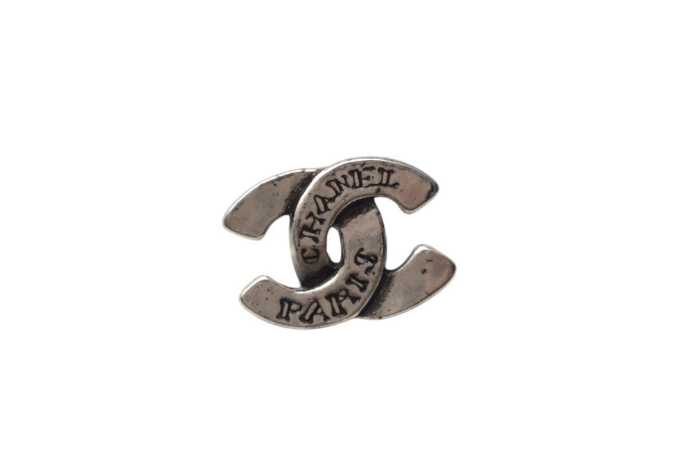 CHANEL Chanel Earrings Coco Mark PARIS Alphabet 99A Stamp Silver Black 1.1g Good Condition Used 4c075476