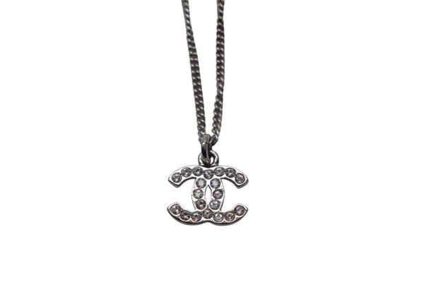 Very Good Condition CHANEL Necklace Choker Here Mark Rhinestone 08V Metal Rhinestone Silver Good Condition Used 4c075492