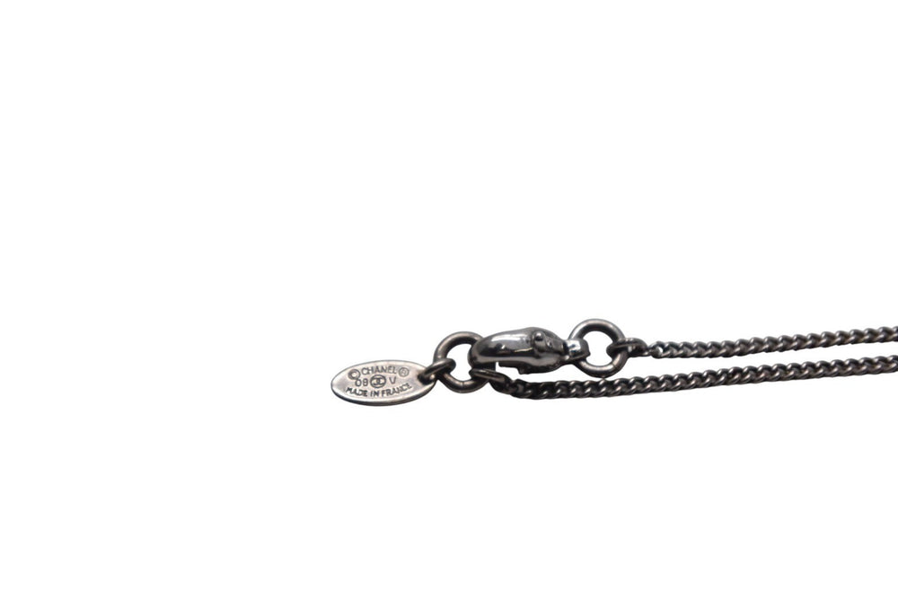 Very Good Condition CHANEL Necklace Choker Here Mark Rhinestone 08V Metal Rhinestone Silver Good Condition Used 4c075492