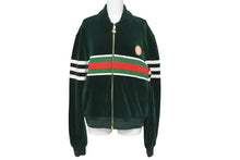 画像をギャラリービューアに読み込む, 極美品 GUCCI × adidas グッチ アディダス シェリーライン ベロア トラックジャケット グリーン 691782 XJEKT パッチ ロゴ ゴールド金具 サイズS 中古 4c075514