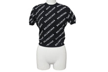 画像をギャラリービューアに読み込む, 極美品 BALENCIAGA バレンシアガ Mini Allover Logo Sweater 半袖ニット コットン イタリア製 ブラック ホワイト サイズXS 中古 4c075516