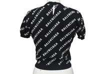 画像をギャラリービューアに読み込む, 極美品 BALENCIAGA バレンシアガ Mini Allover Logo Sweater 半袖ニット コットン イタリア製 ブラック ホワイト サイズXS 中古 4c075516