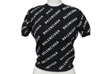 画像をギャラリービューアに読み込む, 極美品 BALENCIAGA バレンシアガ Mini Allover Logo Sweater 半袖ニット コットン イタリア製 ブラック ホワイト サイズXS 中古 4c075516