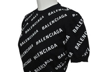 画像をギャラリービューアに読み込む, 極美品 BALENCIAGA バレンシアガ Mini Allover Logo Sweater 半袖ニット コットン イタリア製 ブラック ホワイト サイズXS 中古 4c075516