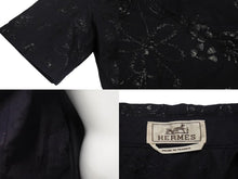 画像をギャラリービューアに読み込む, 新品未使用 HERMES エルメス オープンカラーシャツ 開襟シャツ 25SS サイズ50 花柄 総柄 刺繍 ネイビー 中古 4c075535