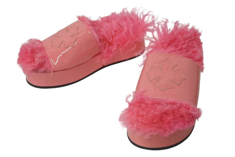 New and unused CHROME HEARTS Fur Sandals Honolulu Cross Patch Size 40 New Pink Used 4c075550