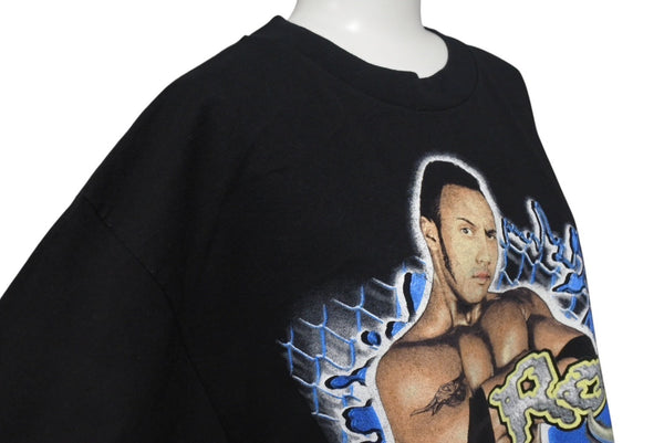 The Rock Vintage WWF Short Sleeve T-shirt Cotton Black Blue Yellow ONE SIZE Good Condition Used 4c075605