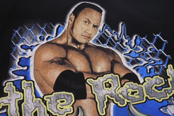The Rock Vintage WWF Short Sleeve T-shirt Cotton Black Blue Yellow ONE SIZE Good Condition Used 4c075605