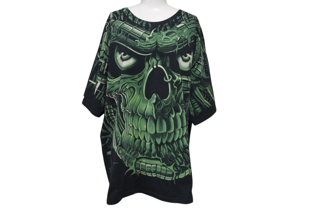 LIQUID BLUE Liquid Blue Vintage T Skull Skeleton All Over Print Short Sleeve T-shirt Black Green XL Good Condition Used 4c075611