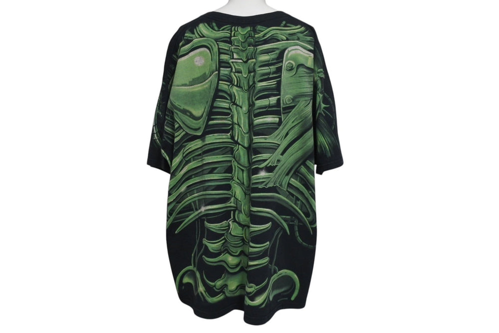 LIQUID BLUE Liquid Blue Vintage T Skull Skeleton All Over Print Short Sleeve T-shirt Black Green XL Good Condition Used 4c075611