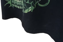 画像をギャラリービューアに読み込む, LIQUID BLUE リキッドブルー ヴィンテージT スカル 骸骨 オールオーバープリント 半袖Tシャツ ブラック グリーン XL 美品 中古 4c075611