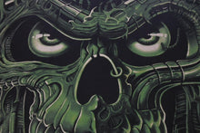 画像をギャラリービューアに読み込む, LIQUID BLUE リキッドブルー ヴィンテージT スカル 骸骨 オールオーバープリント 半袖Tシャツ ブラック グリーン XL 美品 中古 4c075611