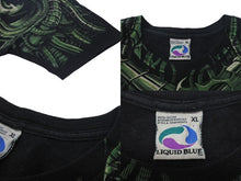 画像をギャラリービューアに読み込む, LIQUID BLUE リキッドブルー ヴィンテージT スカル 骸骨 オールオーバープリント 半袖Tシャツ ブラック グリーン XL 美品 中古 4c075611