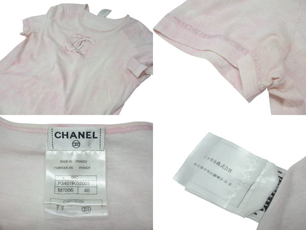 CHANEL Chanel T-shirt here mark tie dye pattern P34611K02001 Made in France Cotton Pink 34 Good Condition Used 4c075633