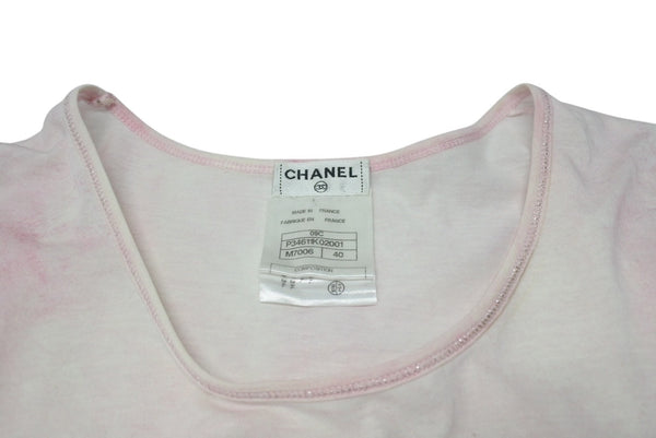 CHANEL Chanel T-shirt here mark tie dye pattern P34611K02001 Made in France Cotton Pink 34 Good Condition Used 4c075633