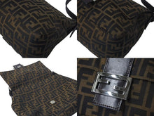 画像をギャラリービューアに読み込む, FENDI フェンディ マンマバケット ショルダーバッグ ズッカ柄 26325 ブラウン コットンキャンバス レザー シルバー金具 中古 4c075639
