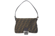 画像をギャラリービューアに読み込む, 極美品 FENDI フェンディ マンマバケット ショルダーバッグ ズッカ柄 26325 ブラウン コットンキャンバス レザー シルバー金具 中古 4c075653